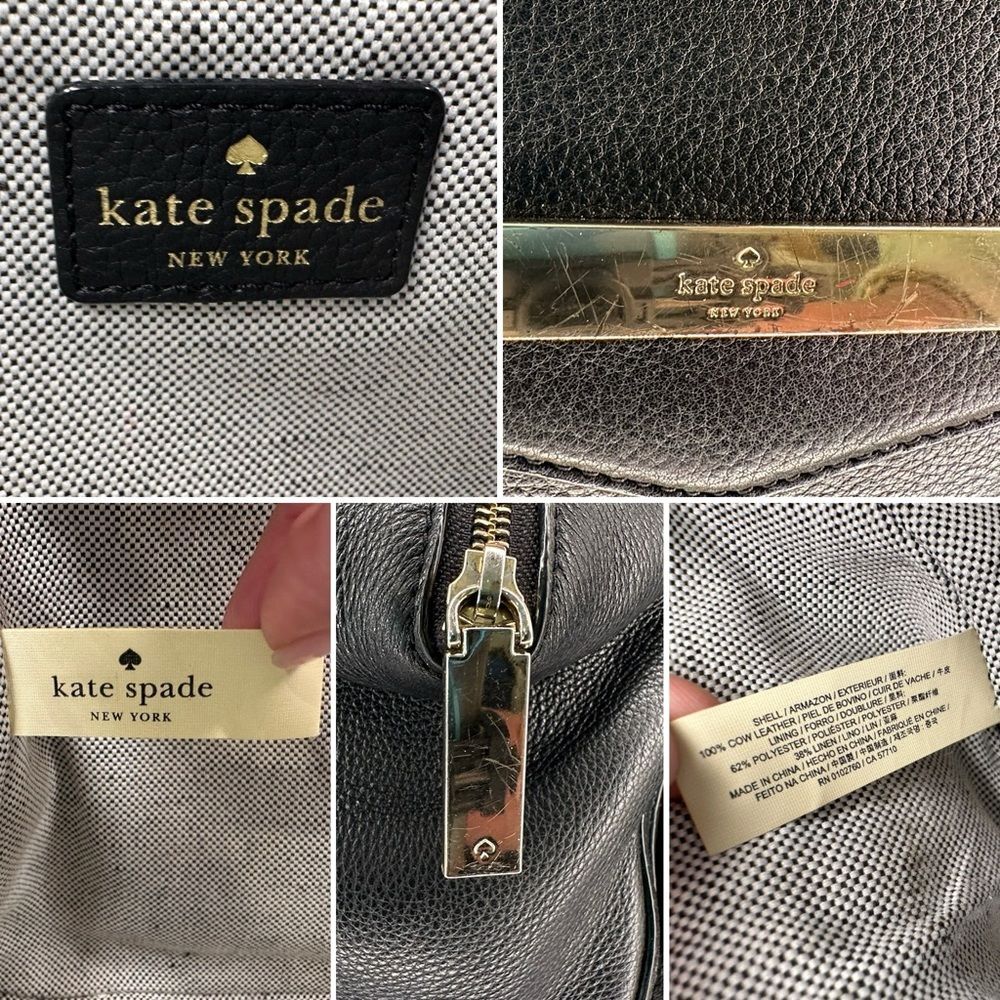 Kate Spade Black Leather Satchel Tote Gold Hardware Pebbled Cowhide Classic Bag - Picture 6 of 10